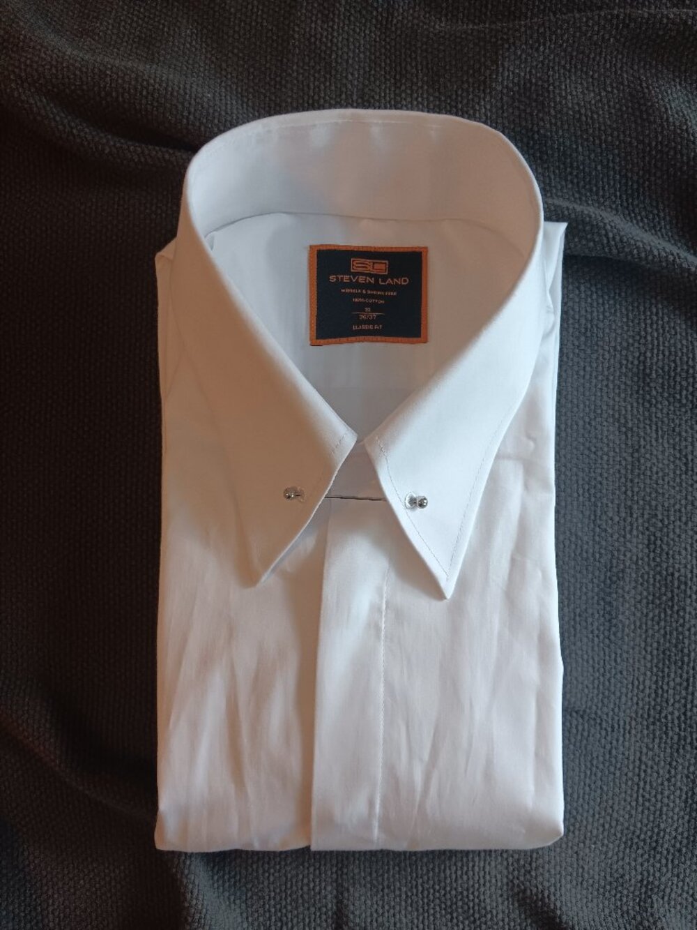 Godfather Pinned Collar French Cuff Dress Shirt Steven Land 100% Cotton White